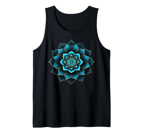 Mandala Azul Flor de Loto Meditación Yoga Sagrado Espiritual Camiseta sin Mangas