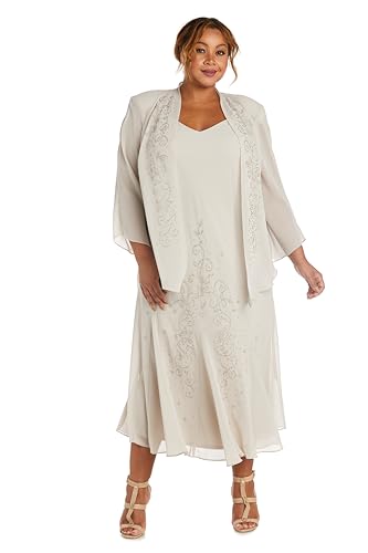 Image of R&M Richards Women's Beaded Pebble Georgette Evening Suit- Mother of The Bride, Cocktail Attire, Wedding Guest