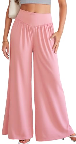 SEAUR Palazzobyxor, dam, långa dansbyxor, magdans, pilates yoga, lösa byxor, vida ben, sommarbyxor, mjuka fritidsbyxor S–XXL, ROSA, XXL