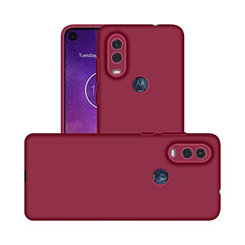 Image of Case Creation Liquid TPU Silicone Cover for Motorola One Action Soft Case,Anti-Dirty Slim Case Frosted Matte Candy TPU Raised Bezel (Splash of Color) Back Case Cover for Moto One Action - Glamour Red