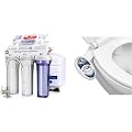 iSpring RCC7AK 75 GPD 6-Stage RO Water Filter + Luxe Bidet NEO 185 Self-Cleaning Dual Nozzle Bidet Toilet Attachment