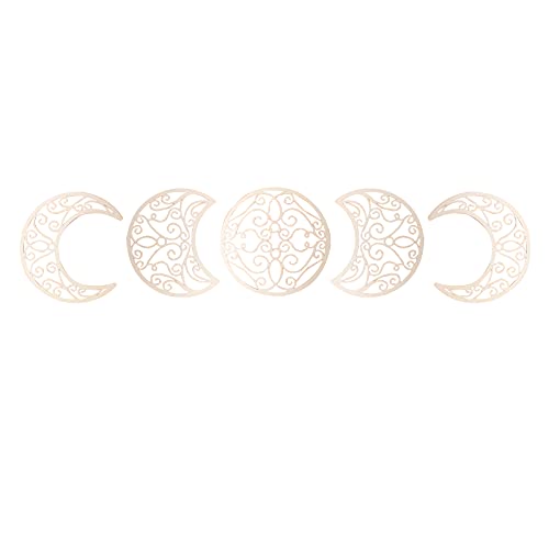 3D Décoration Murale en Bois de Lune, 5Pcs Autocollant Mural Muraux Amovible Sticker en Bois de Phase de Lune, 3D DIY Art Décor Chambre à Coucher Salon Appartement Punchless Sticker (Beige) Cover