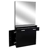 Beauty Hair Salon Spa Equipment Set,Wall Mount Hair Styling Barber Station with Mirror, 2 Drawers & 2 Storage Cabinet, Easy Assembled,Black