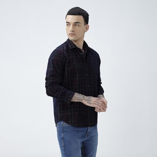 Image of BASICS 100% Cotton Checked Shirt for Men | Slim Fit | Everyday Smart Casual Wear | Full Sleeve