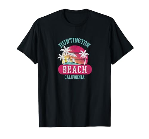 Huntington Beach CA Novelty Art Distressed Sunset Palm Tree T-Shirt