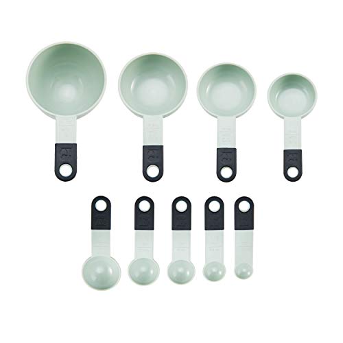Conjunto clássico de colheres e copos medidores KitchenAid, conjunto de 9, Pistache/Preto