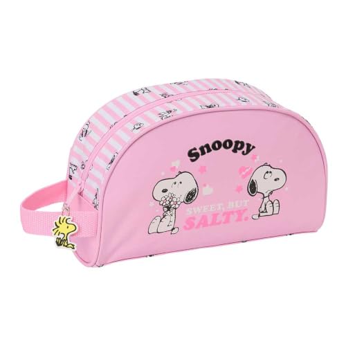 SAFTA | Neceser Adaptable a Carro Snoopy Sweet But Salty, Organizador Escolar Infantil con Asa Lateral, Bolsillo Interior con Cremallera, Bolsa de Aseo Escolar, Medidas 26x9x16 cm