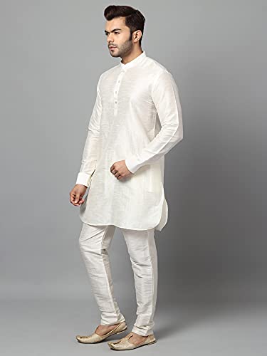 Image of Uri and MacKenzie Men's Silk Blend Solid Pathani Kurta with Readymade Pajama Pant Set