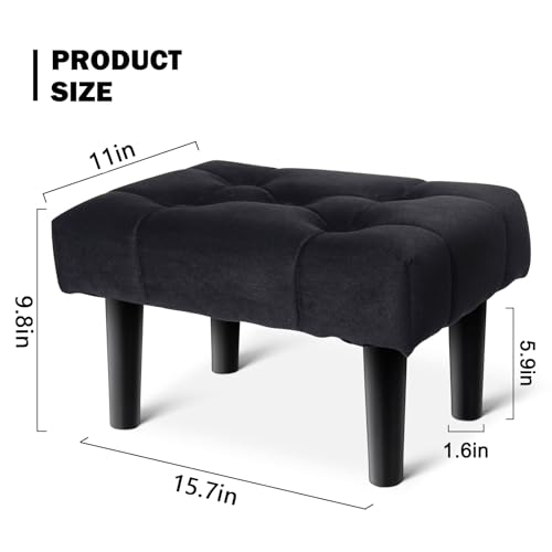Image of HOUCHICS Small Footstool Ottoman, Velvet Soft Footrest Ottoman with Wood Legs, Sofa Footrest Extra Seating for Living Room Entryway Office(Black 1PACK)