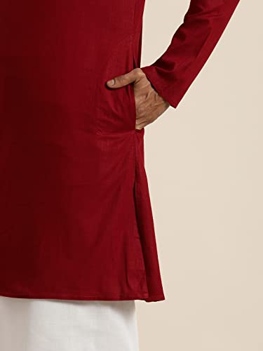 Image of VASTRAMAY Men Cotton Linen Solid Kurta | Cool & Breathable Ethnic Wear with Mandarin Collar for Eid, Holi & Festive Occasions