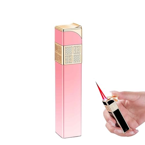Encendedor de Gas metálico Largo de Alta Gama, a Prueba de Viento, Recargable con butano y Llama Ajustable, Mini encendedores portátiles for Acampar con Velas (sin Combustible).(Pink)