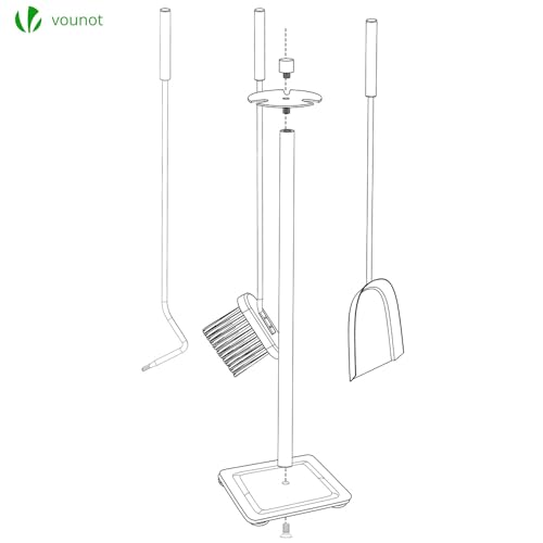 VOUNOT Kaminbesteck, 4-teilige Kamingarnitur Set mit Schaufel, Besen, Schürhaken & Halter, Schmiedeeisen Kaminwerkzeug Kaminzubehör Ofenbesteck, Schwarz