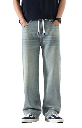 Men's Classic Straight Loose Jeans Vintage Elastic Waist Light Color Jeans