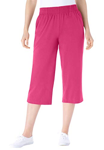 Image of Woman Within Plus Size Elastic-Waist Pull-On Knit Pocket Capri Pants - 2X, Raspberry Sorbet