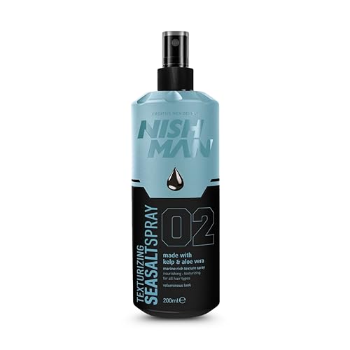 NISHMAN Spray de Sal Marina 02 - Kelp & Aloe Vera 200ml - Para Textura y Volumen, Efecto Natural de Cabello de Playa - Acabado Mate y Fijación Flexible - Ideal para Todo Tipo de Cabello