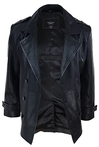 TruClothing Mens Real Leather 3/4 Double Breasted Pea Coat Sherlock Brown Sailor Classic3