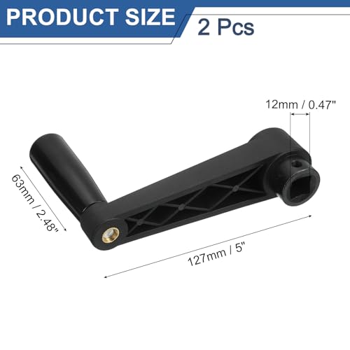 Image of uxcell 2Pcs 12x126mm (Dia x L) Revolving Handwheel Machine Handle, Universal Lathe Crank Grip Replacement for Industry Lathe Milling Grinding Machine, Black (Square Hole)