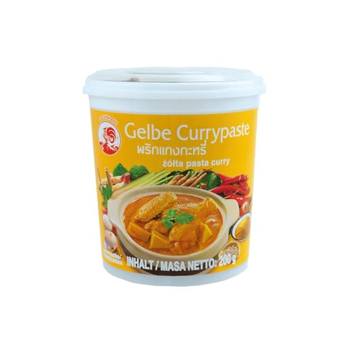 Cock Currypaste, gelb, milde Schärfe, authentisch thailändisch kochen, natürliche Zutaten, vegan, halal und glutenfrei (1 x 200 g)