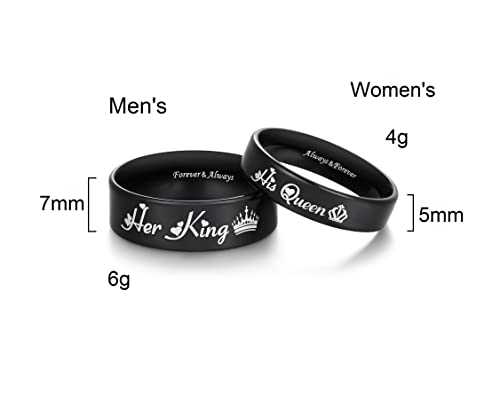 His Queen & Her King Matching Black Titanium Stainless Steel Rings for Couples - Romantic Gifts for Anniversary, Valentine's Day, and Weddings4