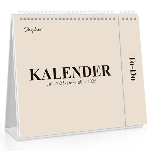 SKYDUE Tischkalender 2026, Kalender Von Jul. 25 Bis Dez. 26, 2026 Tischkalender Zum Aufstellen, Monatskalender 2026 Mit Monatsansicht Abreißbarer Liste,27x23x7.8cm, Kalender Schuljahr(Beige)