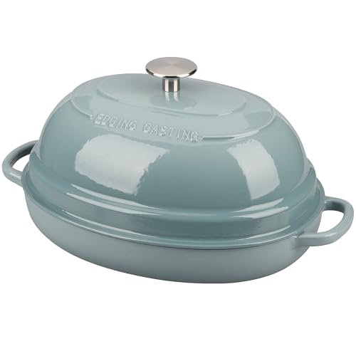EDGING CASTING Enameled Oval Cast Iron Dutch Oven Pot with Lid Bread Dutch Oven for Sourdough Bread Baking Dutch Oven Bread Bread Oven 6QT Seasalt