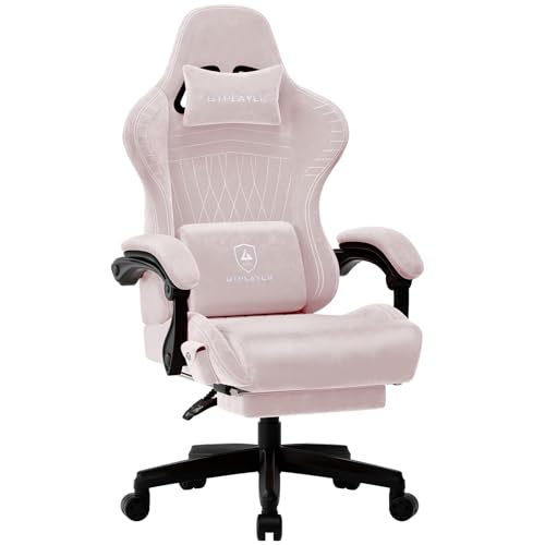 Image of GTPLAYER Ace Pro Gaming Chair, Built-in Speakers & Reclining Footrest | Ergonomic High-Back Chair with Lumbar Support, Linkage Armrest & Padded Seat for Home Office Gaming, Pink (Velvet)