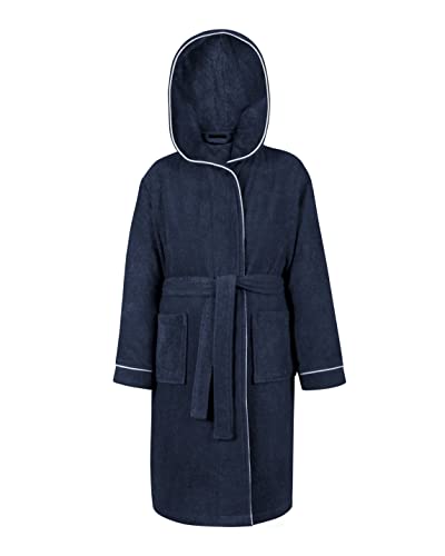 LAYNENBURG Premium Accappatoio per Bambini e Ragazzi con cappuccio - Ragazzo e Ragazza - 100% Cotone - OEKO TEX Standard 100 - soffice spugna - Taglia (158-164, Blu)