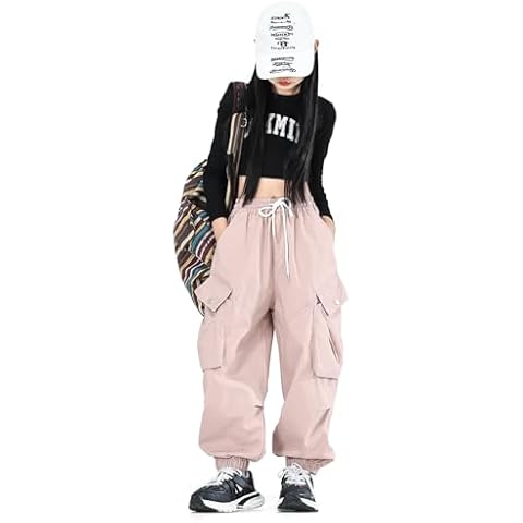 MINI PANDA Girls Pants Y2K Cargo Trousers with Multipockets Jogger Pants Kids 4-14 Years Pink Cover