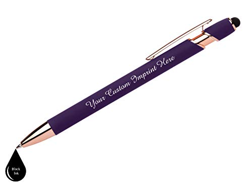 ExpressPen™ - Rose Gold Premium Custom Pens with Stylus | Rose Accent | Personalized Soft Touch Metal Printed Name Pens w/Black Ink - Imprinted w/Message - 12 pcs/pack (Purple) - Thumbnail 3
