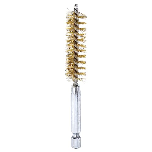 HARFINGTON Brass Bore Brush 14mm Dia 4" Long Cleaning Twisted Wire Brush with Handle 1/4" Hex Shank for Tubes, Ports, Bearings