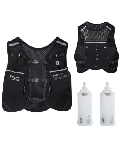 Image of TEGO Pacer Lite Hydration Kit | Lightweight Running Vest with 2 x 500ml Soft Flasks | 1L Hydration Capacity | Reflective Running Pack for Marathon, Long Runs & Training