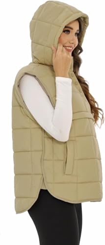 Women's Hoodie Puffer Vest Oversized Quilted Pullover Jacket Sleeveless Packable Coat with Pockets2