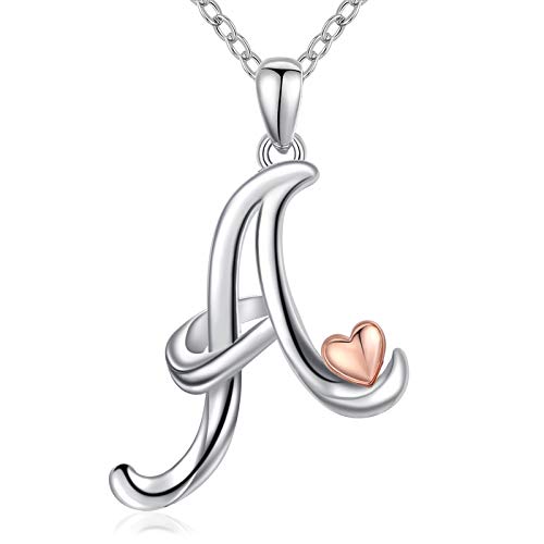 CELESTIA Femme Collier Lettre A Initiale Pendentif Argent 925 Plaqué Rhodium avec Cœur Or Rose, Chaîne Acier Inoxydable, Cadeau d'Anniversaire pour Femme et...