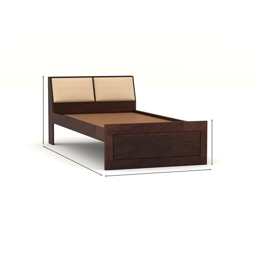 Image of Solid Sheesham Wood Single Size Bed Without Storage for Bedroom Living Room Single Cot for Home Wooden Palang for Hotel (Walnut, Size 6 * 4)