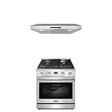 Cosmo 2-Pc Kitchen Appliance Packages, 30" Gas Range w Cast Iron Grates and 30" Under Cabinet Range Hood