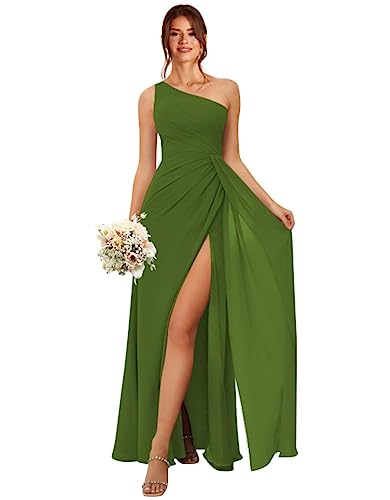 Robe longue orange asymétrique plissée en mousseline de soie de cortège mariage