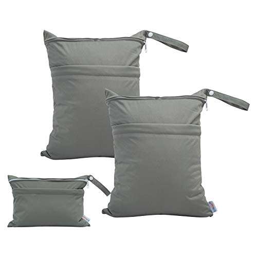 Image of ALVABABY 3pcs Baby Cloth Diaper Wet/Dry Bags|Waterproof Reusable with Two Pockets|Travel, Beach, Pool, Daycare, Soiled Baby Items,Yoga，Gym Bag for Swimsuits or Wet Clothes 3L-B29