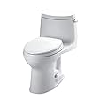 TOTO MS604114CEFRG#01 UltraMax II One-Piece Elongated 1.28 GPF Universal Height Toilet with Right-Hand Lever and CEFIONTECT, Cotton White