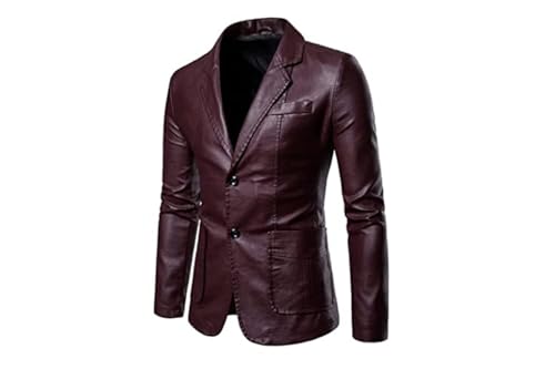 Circonferenza petto 96 cm Giacca da Uomo Finta Pelle Ecopelle Giaccone Bottoni Vintage Casual Stile Anni 70 80 90 Autunno Inverno Colore Rosso Vinaccia Taglia M Moda retrò Elegante Regalo Abbigliamento Caldo