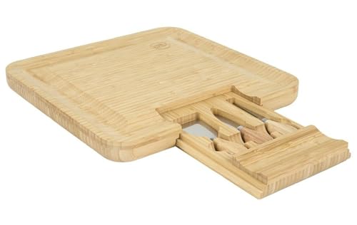 HowHomely Tabla para queso de bambú con 3 cuchillos, tabla para servir de madera, tabla de queso, tabla de aperitivos, tabla de cortar, tabla de degustación, idea de regalo