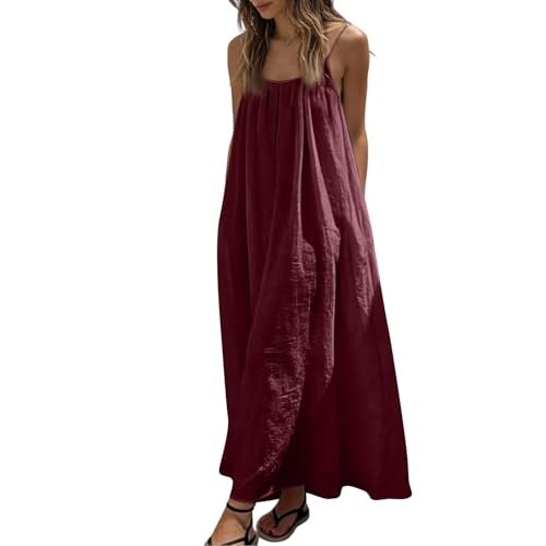 Image of HTHLVMD Backless Cami Dress Summer Dresses for Women 2026 Spaghetti Strap Dresses Womens Solid Color Backless Cami Dress