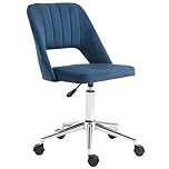 Vinsetto Modern Office Chair, Velvet-feel Fabric Desk Chair with Wheels, Comfy Armless Swivel Vanity Chair for Makeup, Nail Tech, Bedroom, Dark Blue