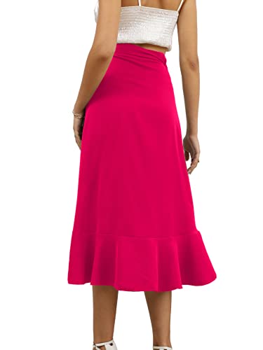 LYANER Women's Boho Floral Print Wrap Front Self Tie Knots Ruffle Hem Split Midi Skirt - Image 3