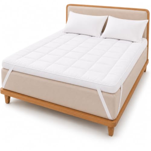 Skymount Home Ultra Soft Mattress Topper 90x190+7cm White 600 GSM Luxury Microfiber Bed Topper with 4-Side Elastic Bands Extra Plush Quilted Mattress Pad for Hotel Comfort