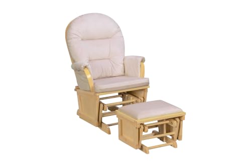 Image of Suite Bebe Madison Nursery Rocking Chair with Ottoman, Wooden Glider for Baby Nursing, Smooth Gliding Rocker, Natural Wood and Pink Fabric