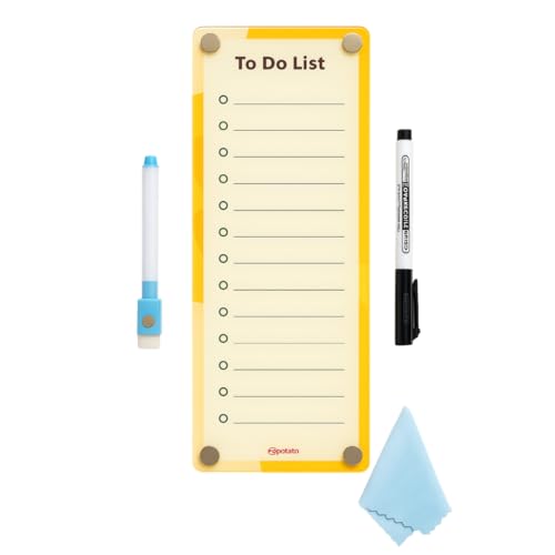 Image of Magnetic Acrylic Fridge Weekly Planner | Family Calendar & Daily Routine Organiser | Reusable Fridge Magnet Board | 24x10 cm | Yellow