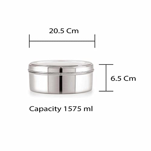 neelam Stainless Steel Spice Box, Masala Dabba with airtight Steel Lid, 7 Containers with 1 Spoon & 1 Steel Plate, Organize Spices, Durable & Elegant Kitchen Storage for Home Cooking, Silver, 1575 ml