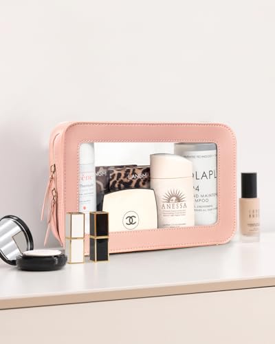 Image of LETGO Clear Makeup Bags, TSA Approved Toiletry Bag with Zipper, Makeup Organizer for Carry-on Travel Essentials, Car Accessories Organizers Storage for Women Men (Clear-Pink)