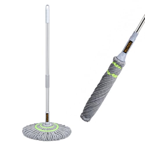 Image of Novita Self-Wringing Twist Mop - Easy Squeeze Floor Cleaner with 360 Degree Rotation, Extendable Stainless Steel Long Handle & Super Absorbent Microfiber Heads for Cleaning