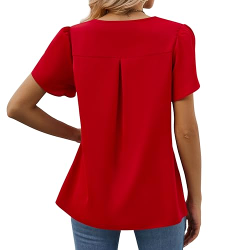 Funlingo Women's Summer Tops Short Sleeve Dressy Chiffon Blouses V Neck Work Tunic Tops Casual Loose T-Shirts4